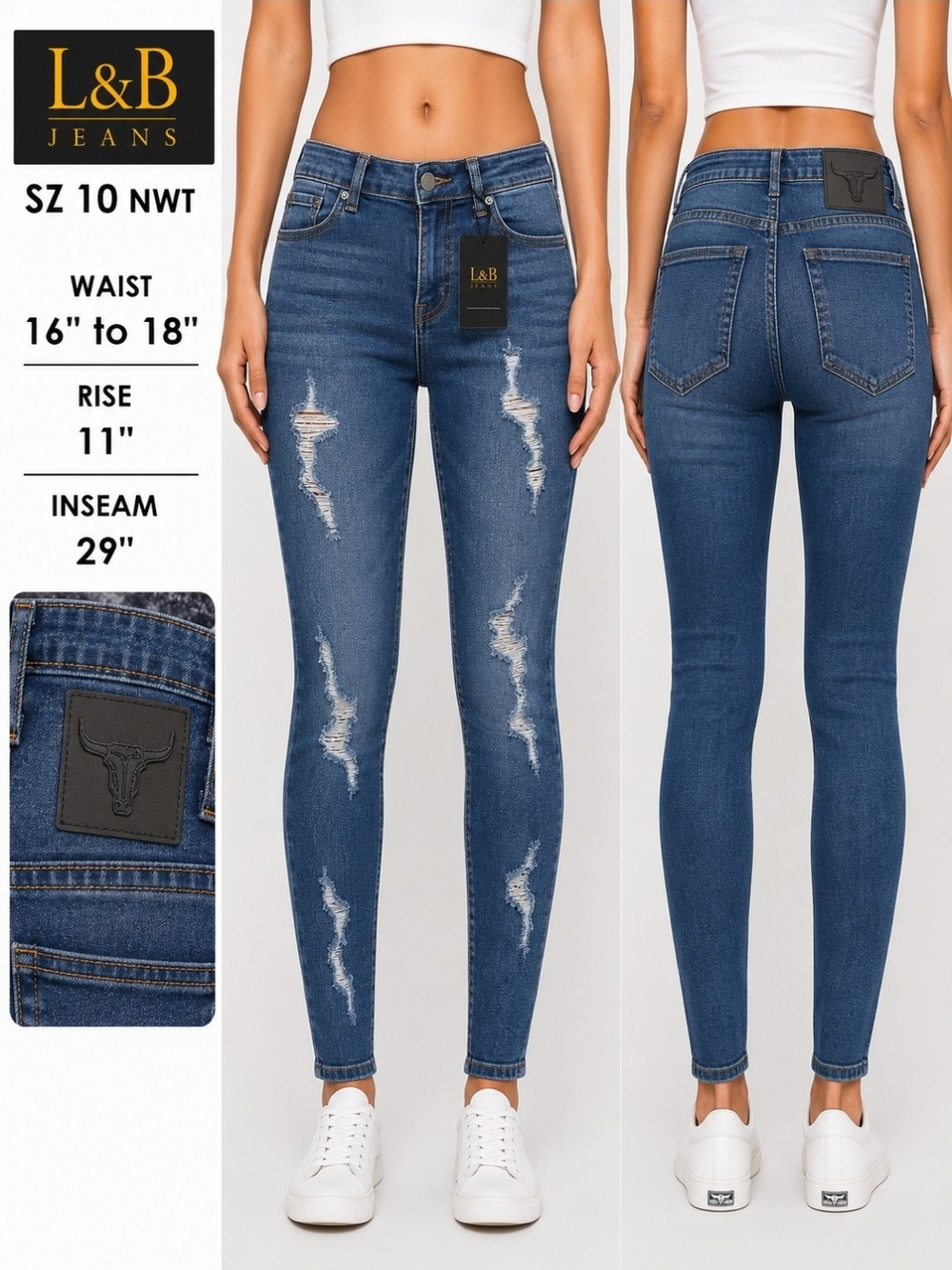 L&B Distressed Skinny Jeans - Medium Blue